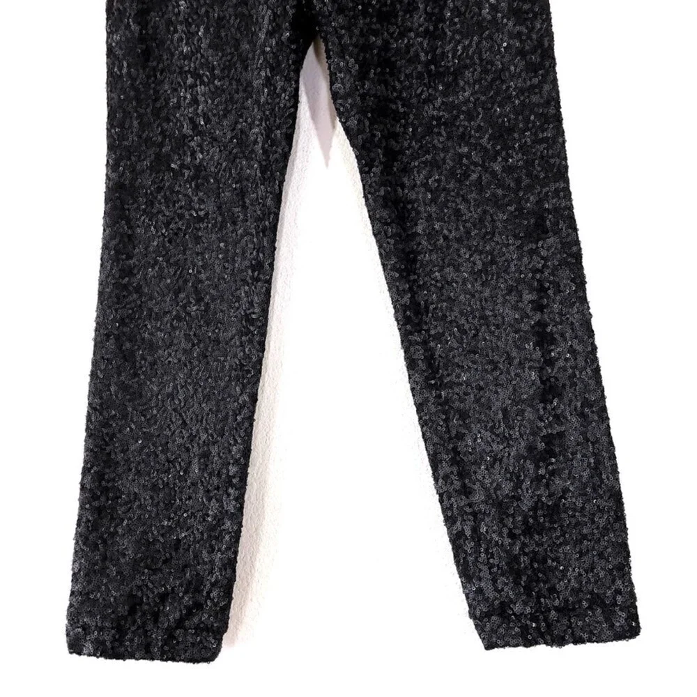 FREE PEOPLE Sequin Party Trouser Ankle Cropped Pull On Pants Black Small y2k